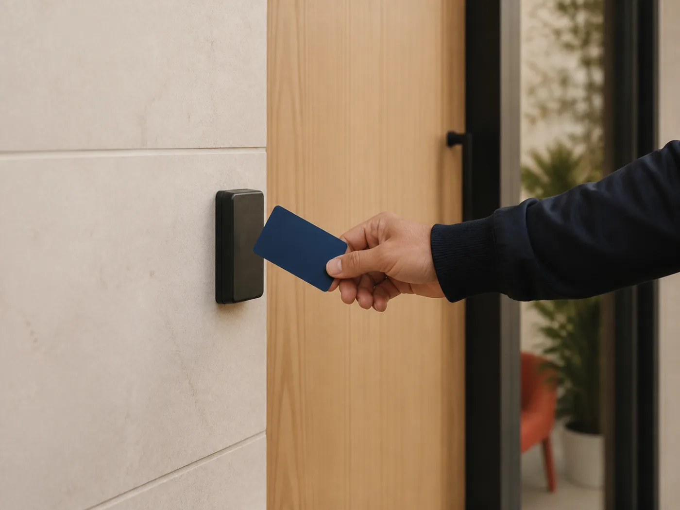 Carte RFID présentée devant un lecteur d’accès