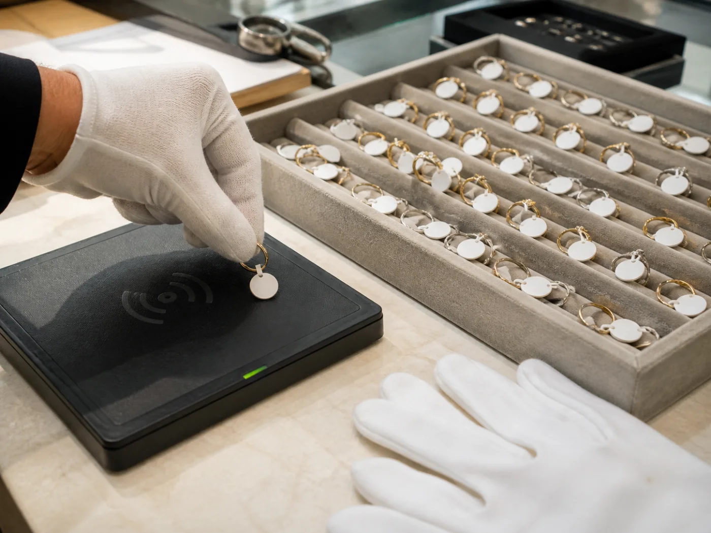 RFID pour bijouterie et objets de valeur dans un scénario professionnel sans marque