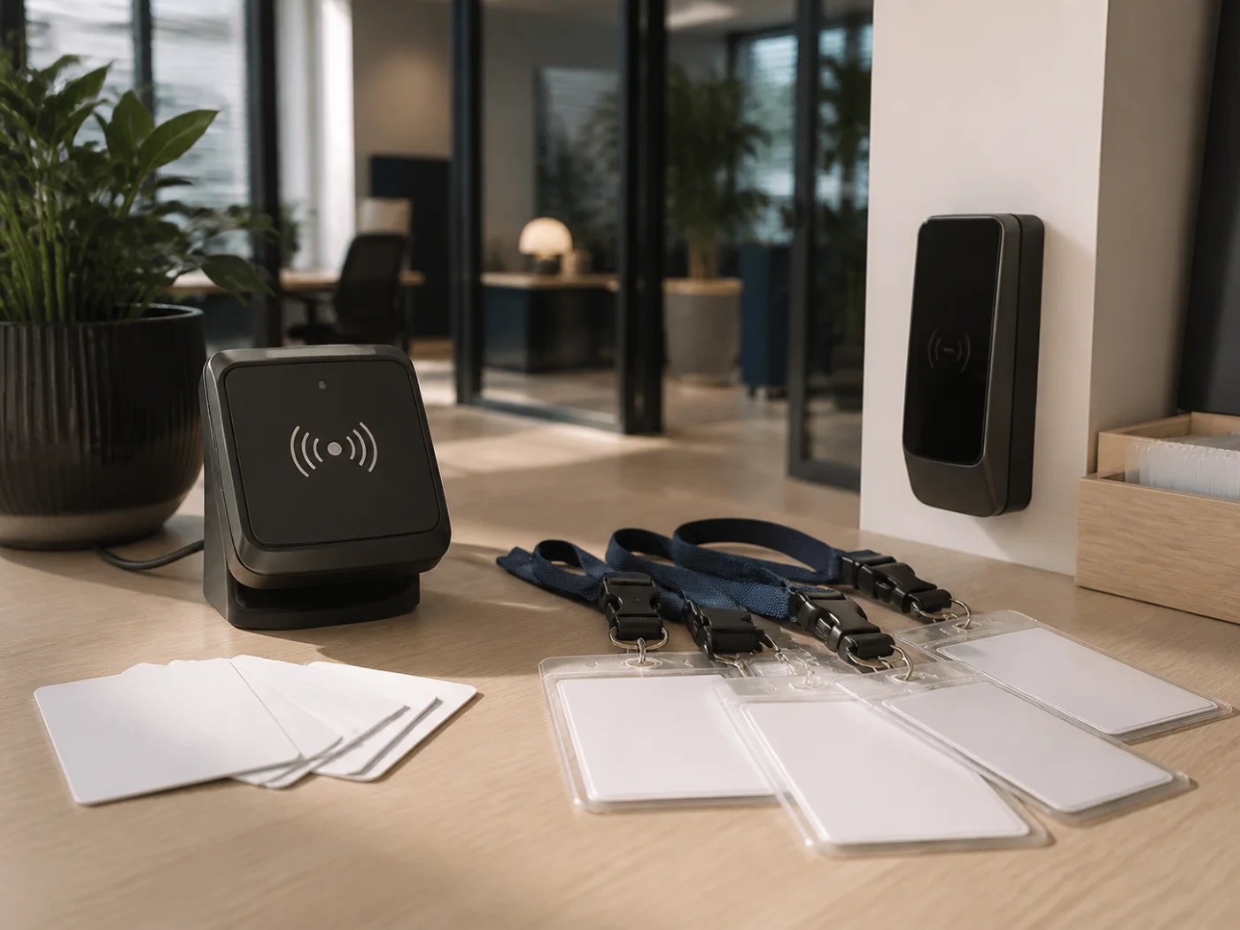RFID pour bureaux et coworking dans un scénario professionnel sans marque